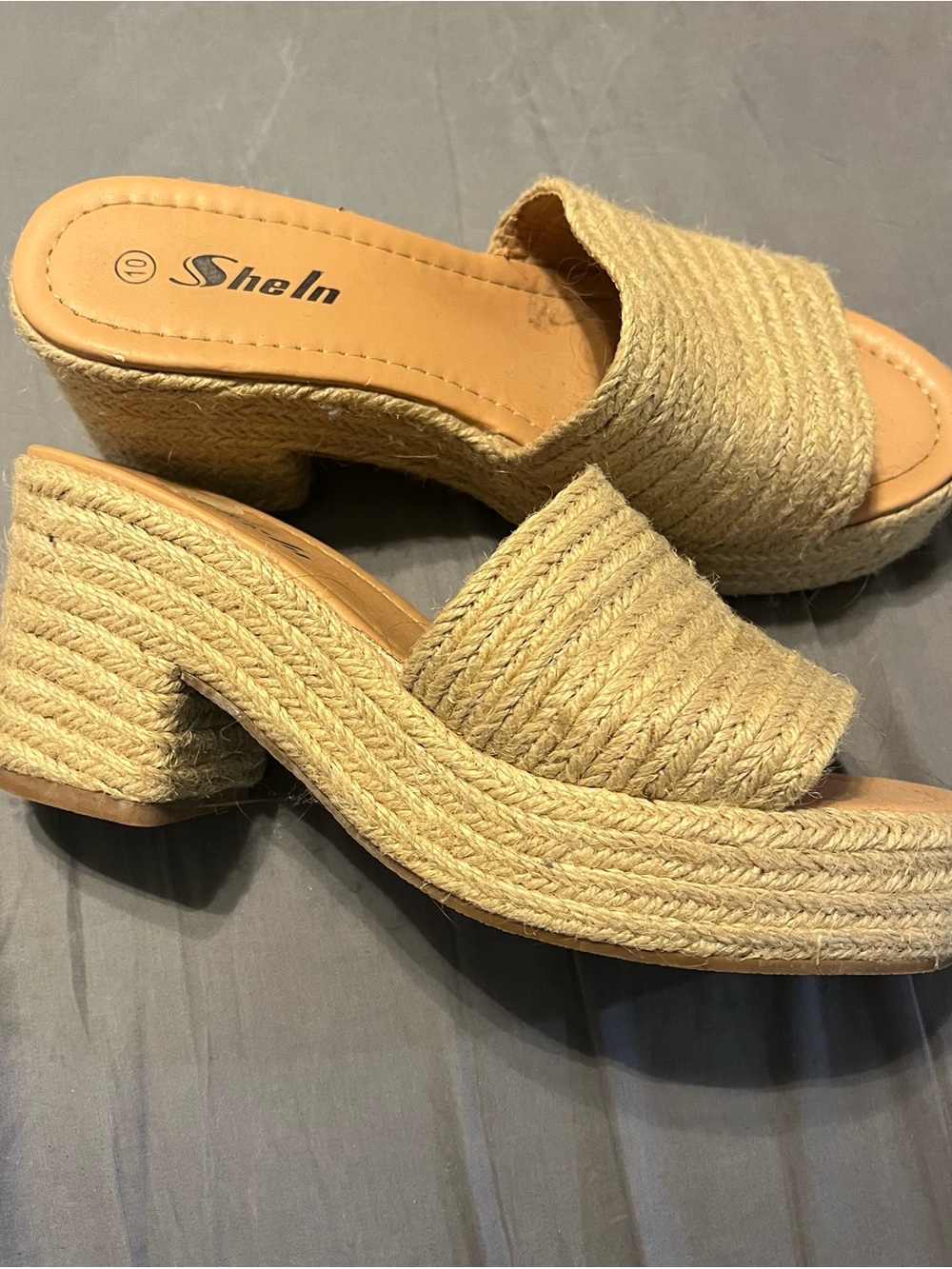 SHEIN Natural Beige Rope Slide Heels